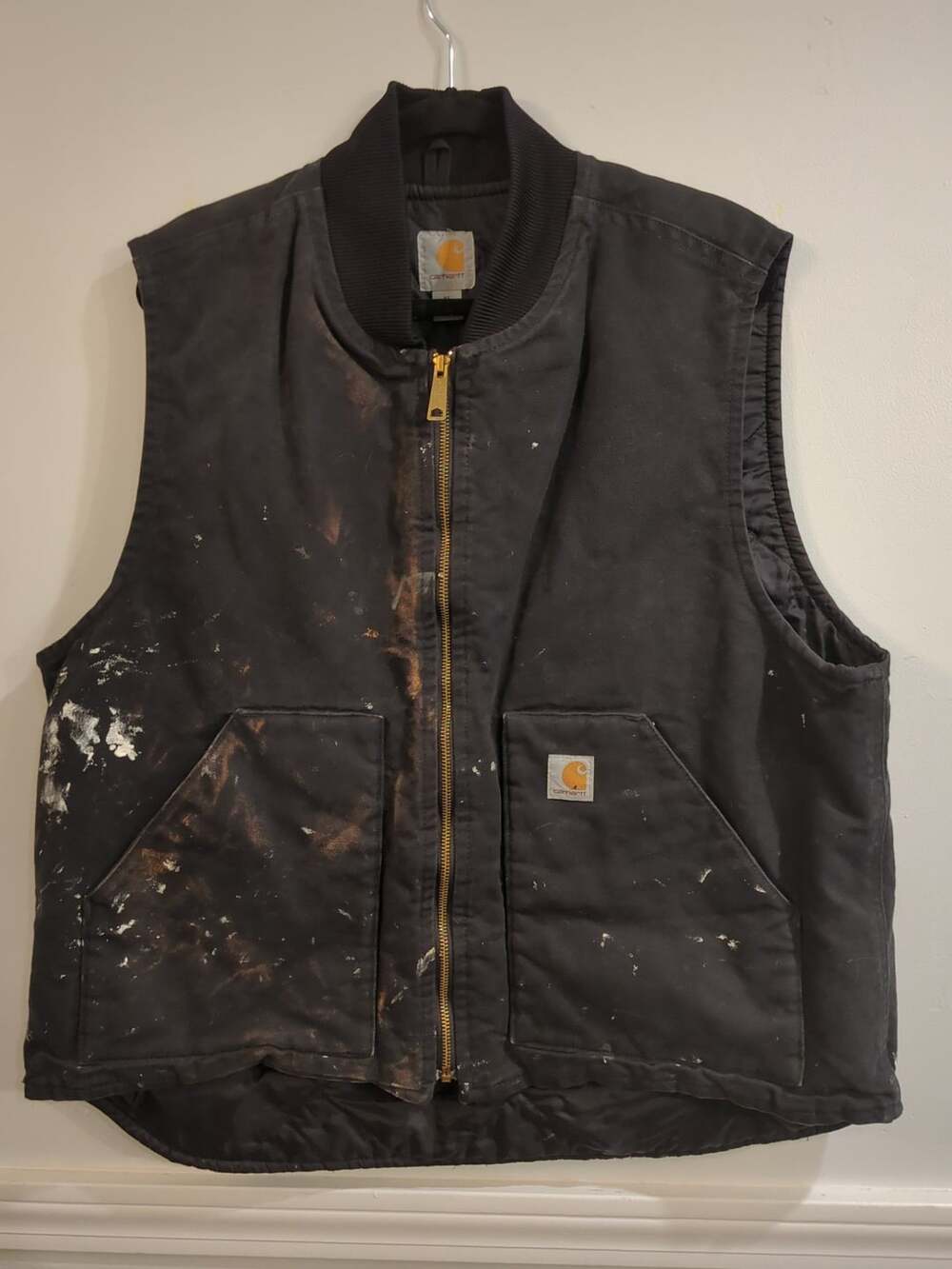 Carhartt Arctic Quilt Lined Vest Size XL Black Distressed Paint